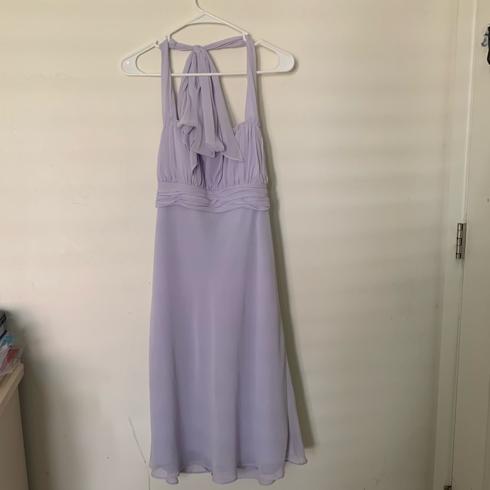 Lavender David’s bridal dress